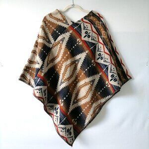 NWT L.I.B New York Womens Brown V-Neck Ethnic Print Pullover Poncho Sweater OS